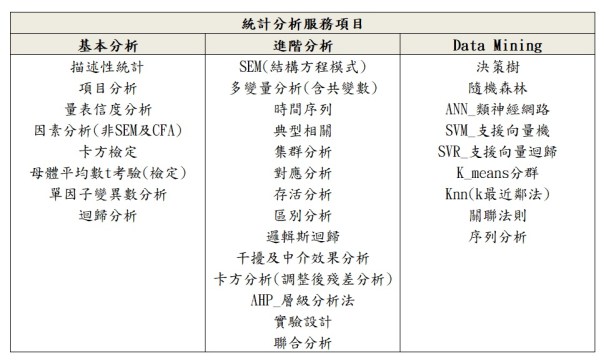 統計分析服務項目